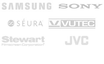 Video brands: Samsung, Sony, Seura, Vutec, Stewart Filmscreen, JVC